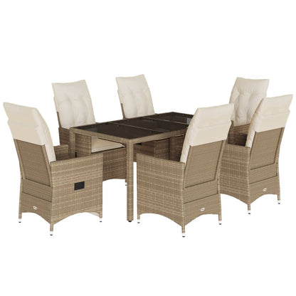 Set da Pranzo da Giardino 7 pz con Cuscini Beige in Polyrattan | homemem39