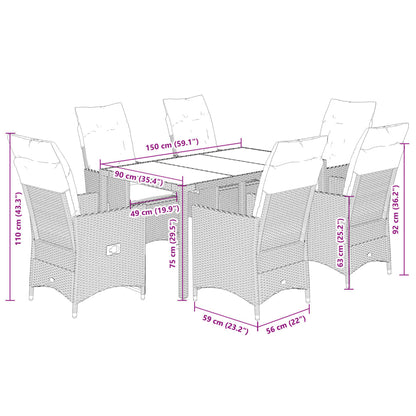 Set da Pranzo da Giardino 7 pz con Cuscini Beige in Polyrattan | homemem39