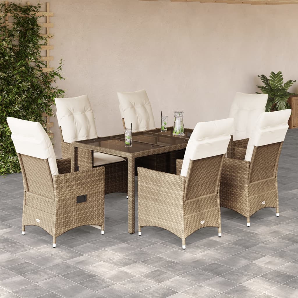 Set da Pranzo da Giardino 7 pz con Cuscini Beige in Polyrattan | homemem39