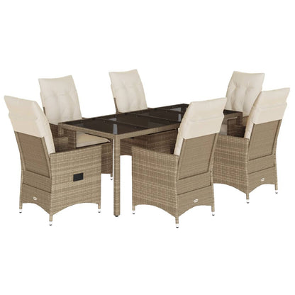 Set da Pranzo da Giardino 7 pz con Cuscini Beige in Polyrattan | homemem39