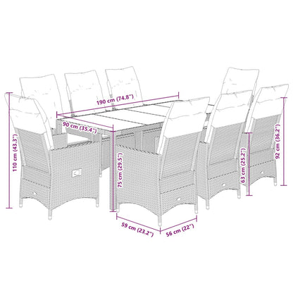 Set da Pranzo da Giardino 9 pz con Cuscini Beige in Polyrattan