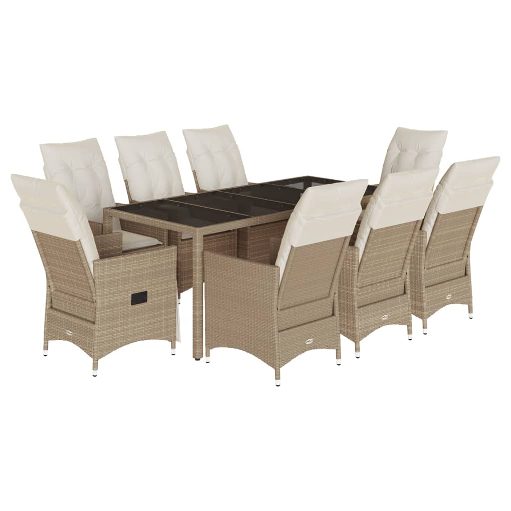 Set da Pranzo da Giardino 9 pz con Cuscini Beige in Polyrattan | homemem39