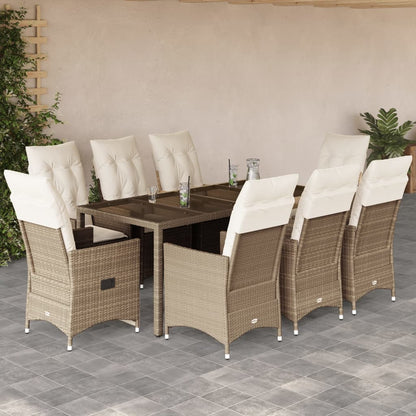 Set da Pranzo da Giardino 9 pz con Cuscini Beige in Polyrattan | homemem39