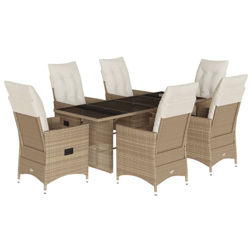 Set da Pranzo da Giardino 7 pz con Cuscini Beige in Polyrattan | homemem39