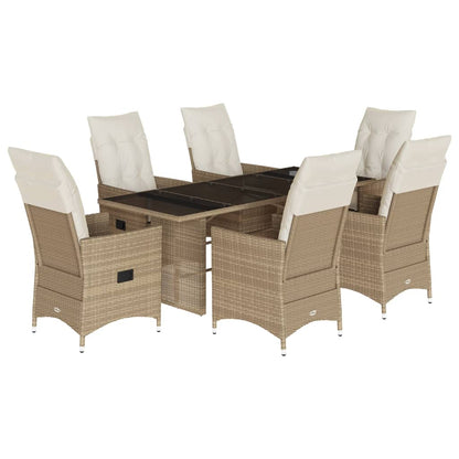 Set da Pranzo da Giardino 7 pz con Cuscini Beige in Polyrattan | homemem39