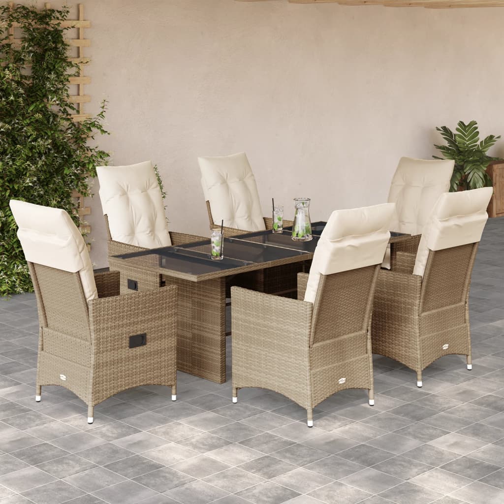 Set da Pranzo da Giardino 7 pz con Cuscini Beige in Polyrattan | homemem39