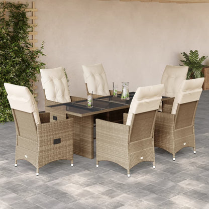 Set da Pranzo da Giardino 7 pz con Cuscini Beige in Polyrattan | homemem39