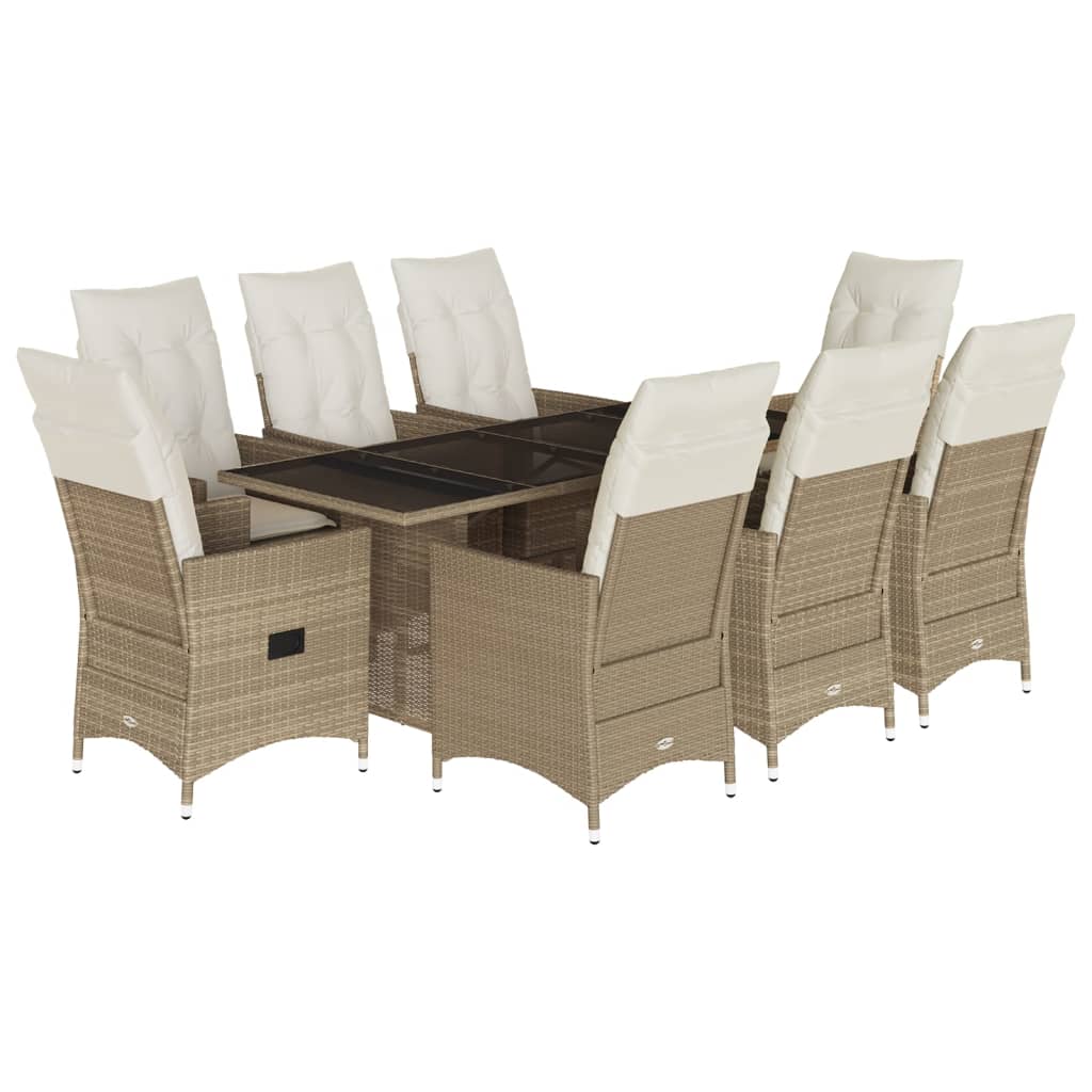 Set da Pranzo da Giardino 9 pz con Cuscini Beige in Polyrattan | homemem39