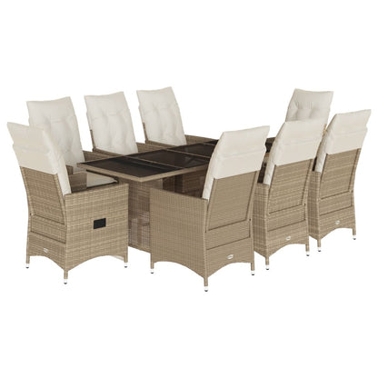Set da Pranzo da Giardino 9 pz con Cuscini Beige in Polyrattan | homemem39
