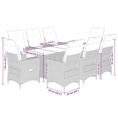 Set da Pranzo da Giardino 9 pz con Cuscini Beige in Polyrattan | homemem39
