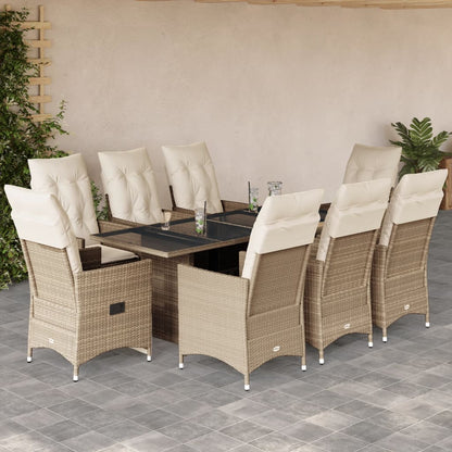 Set da Pranzo da Giardino 9 pz con Cuscini Beige in Polyrattan | homemem39