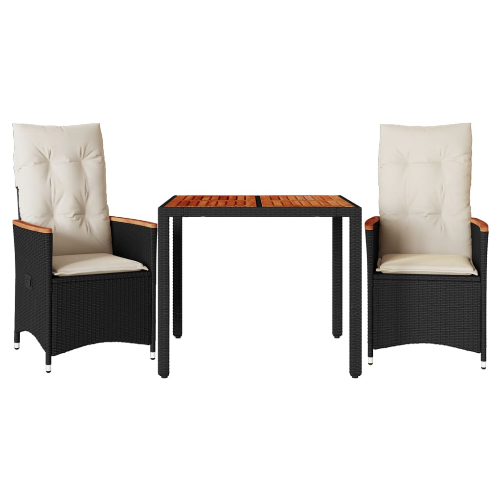 Set da Bistrò 3 pz con Cuscini Nero in Polyrattan | homemem39