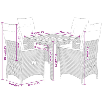 Set da Pranzo da Giardino 5 pz Nero con Cuscini in Polyrattan