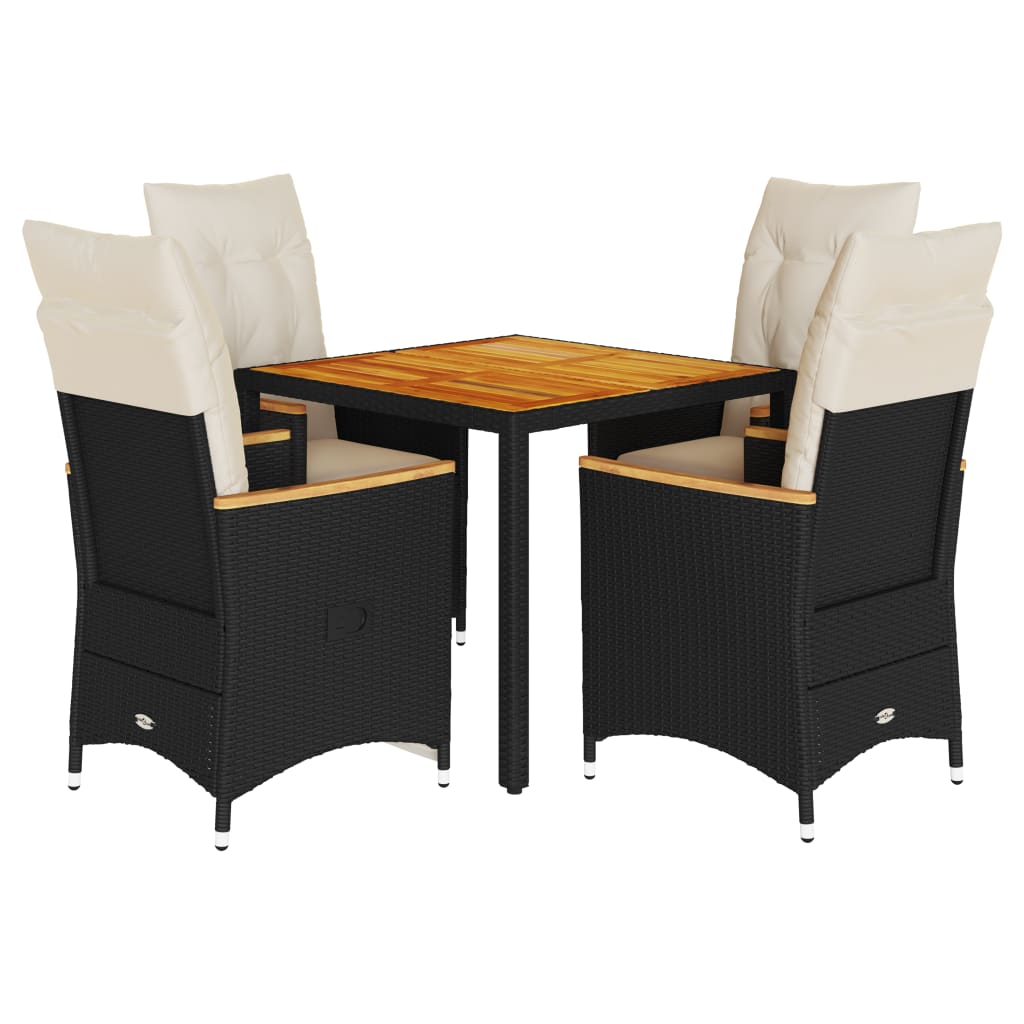Set da Pranzo da Giardino 5 pz Nero con Cuscini in Polyrattan | homemem39