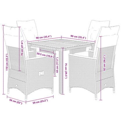 Set da Pranzo da Giardino 5 pz Nero con Cuscini in Polyrattan | homemem39