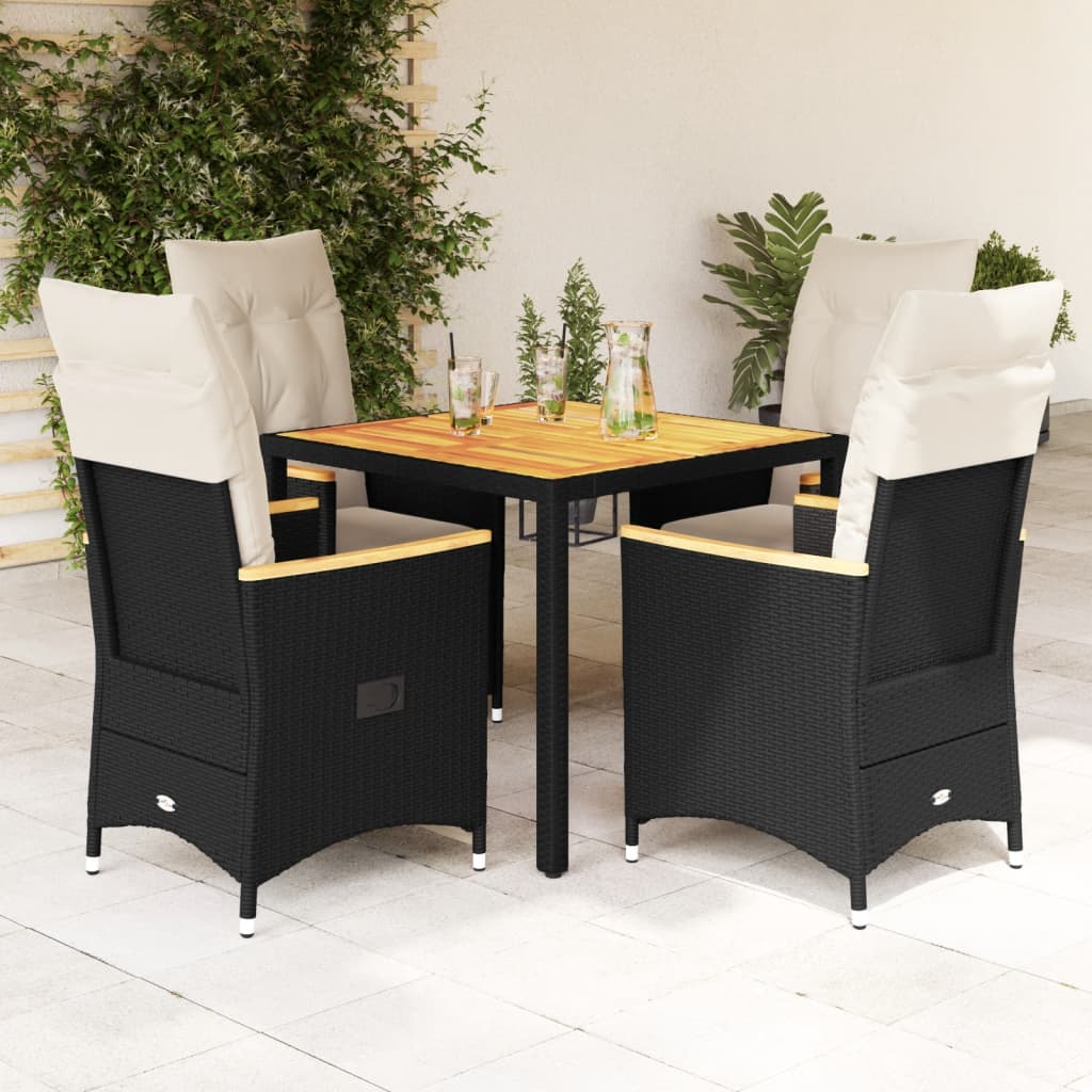 Set da Pranzo da Giardino 5 pz Nero con Cuscini in Polyrattan | homemem39