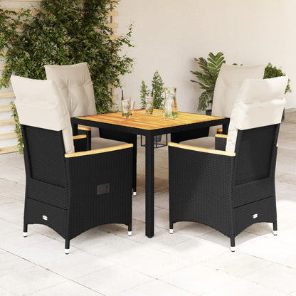 Set da Pranzo da Giardino 5 pz Nero con Cuscini in Polyrattan | homemem39