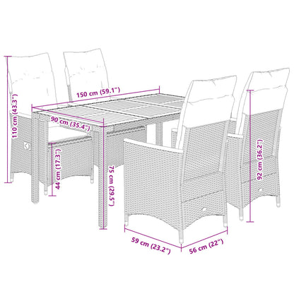 Set da Pranzo da Giardino 5 pz Nero con Cuscini in Polyrattan | homemem39