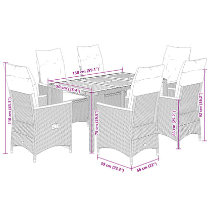 Set da Pranzo da Giardino 7 pz Nero con Cuscini in Polyrattan | homemem39