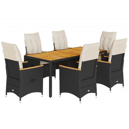 Set da Pranzo da Giardino 7 pz Nero con Cuscini in Polyrattan | homemem39