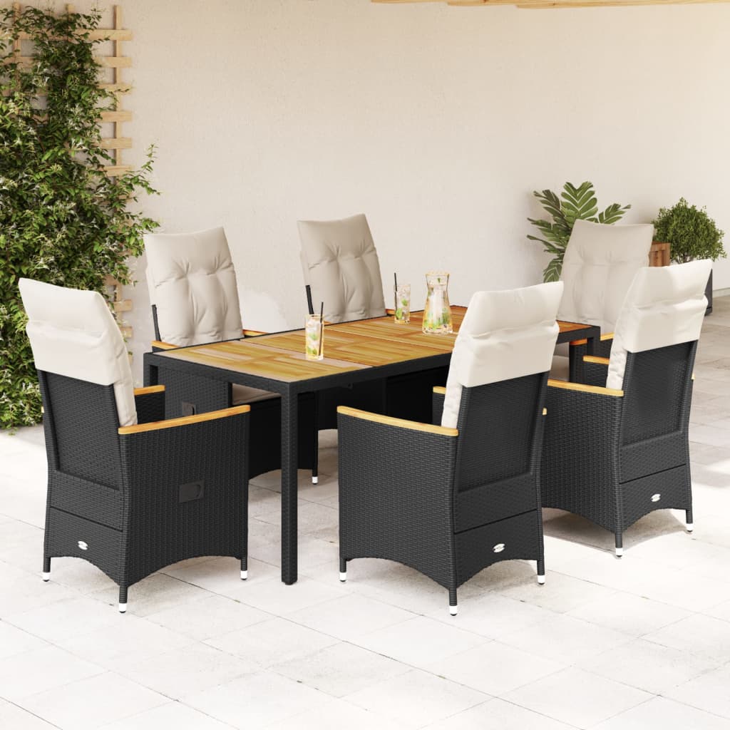 Set da Pranzo da Giardino 7 pz Nero con Cuscini in Polyrattan | homemem39