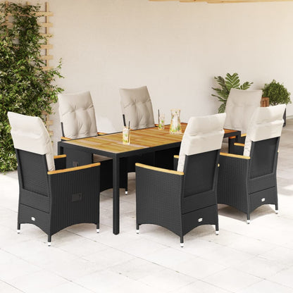 Set da Pranzo da Giardino 7 pz Nero con Cuscini in Polyrattan | homemem39