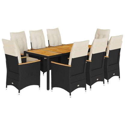 Set da Pranzo da Giardino 9 pz con Cuscini Nero in Polyrattan | homemem39