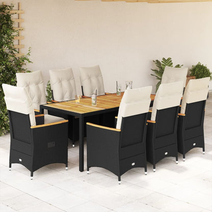 Set da Pranzo da Giardino 9 pz con Cuscini Nero in Polyrattan | homemem39