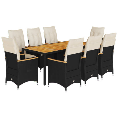 Set da Pranzo da Giardino 9 pz con Cuscini Nero in Polyrattan | homemem39