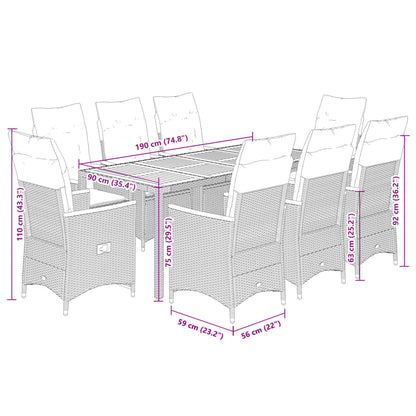 Set da Pranzo da Giardino 9 pz con Cuscini Nero in Polyrattan | homemem39