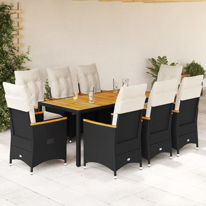 Set da Pranzo da Giardino 9 pz con Cuscini Nero in Polyrattan | homemem39