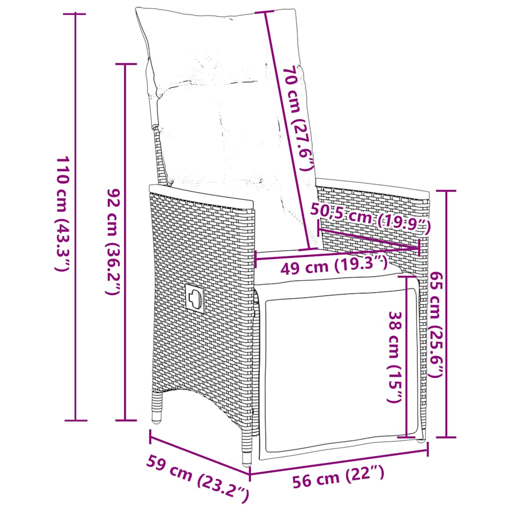 Set da Pranzo da Giardino 9 pz con Cuscini Nero in Polyrattan | homemem39