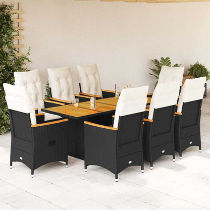 Set da Pranzo da Giardino 9 pz con Cuscini Nero in Polyrattan | homemem39