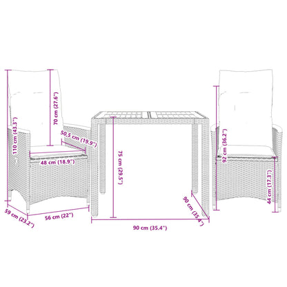 Set da Bistrò 3 pz con Cuscini Grigio in Polyrattan | homemem39