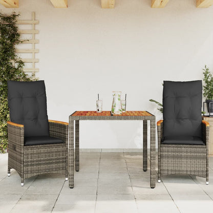 Set da Bistrò 3 pz con Cuscini Grigio in Polyrattan | homemem39