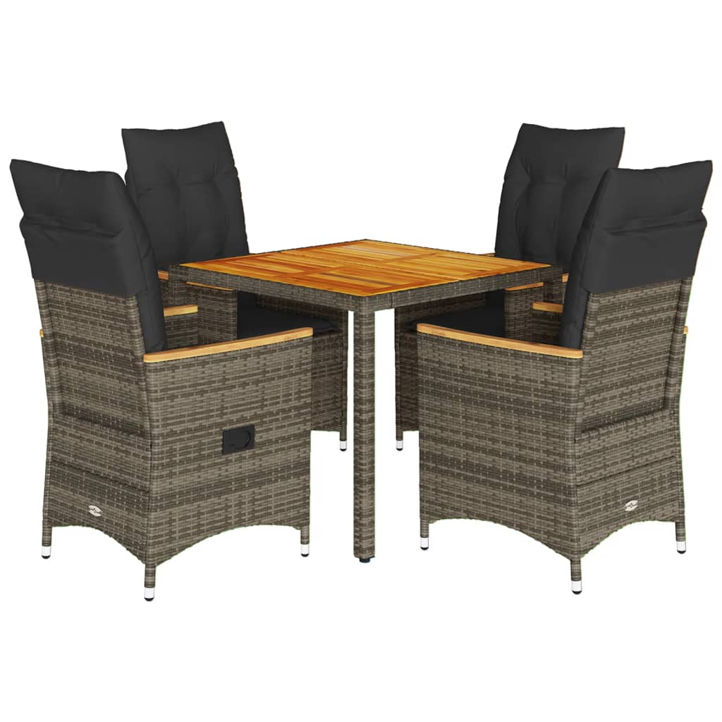 Set da Pranzo da Giardino 5 pz con Cuscini in Polyrattan Grigio | homemem39