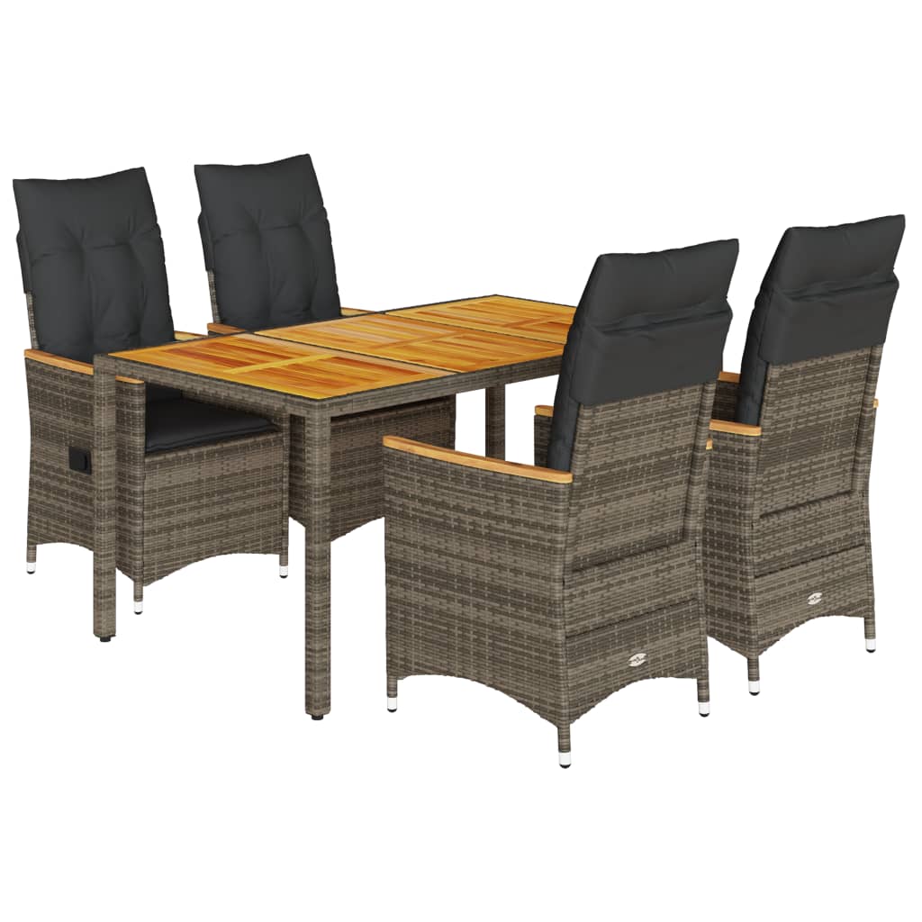Set da Pranzo da Giardino 5 pz con Cuscini in Polyrattan Grigio | homemem39