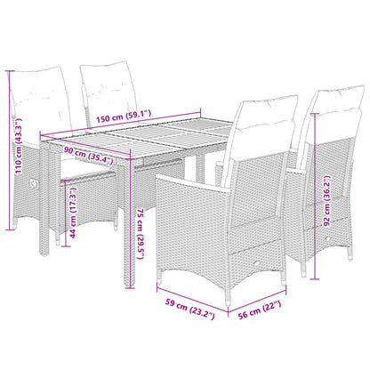 Set da Pranzo da Giardino 5 pz con Cuscini in Polyrattan Grigio | homemem39