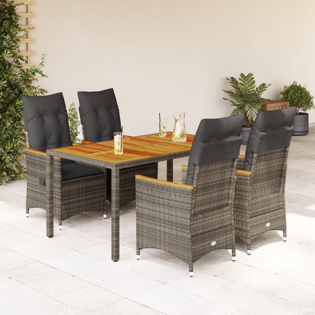 Set da Pranzo da Giardino 5 pz con Cuscini in Polyrattan Grigio | homemem39