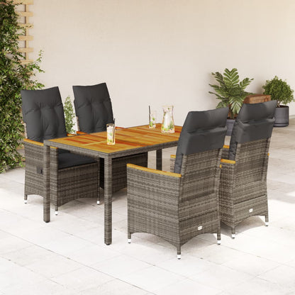 Set da Pranzo da Giardino 5 pz con Cuscini in Polyrattan Grigio | homemem39