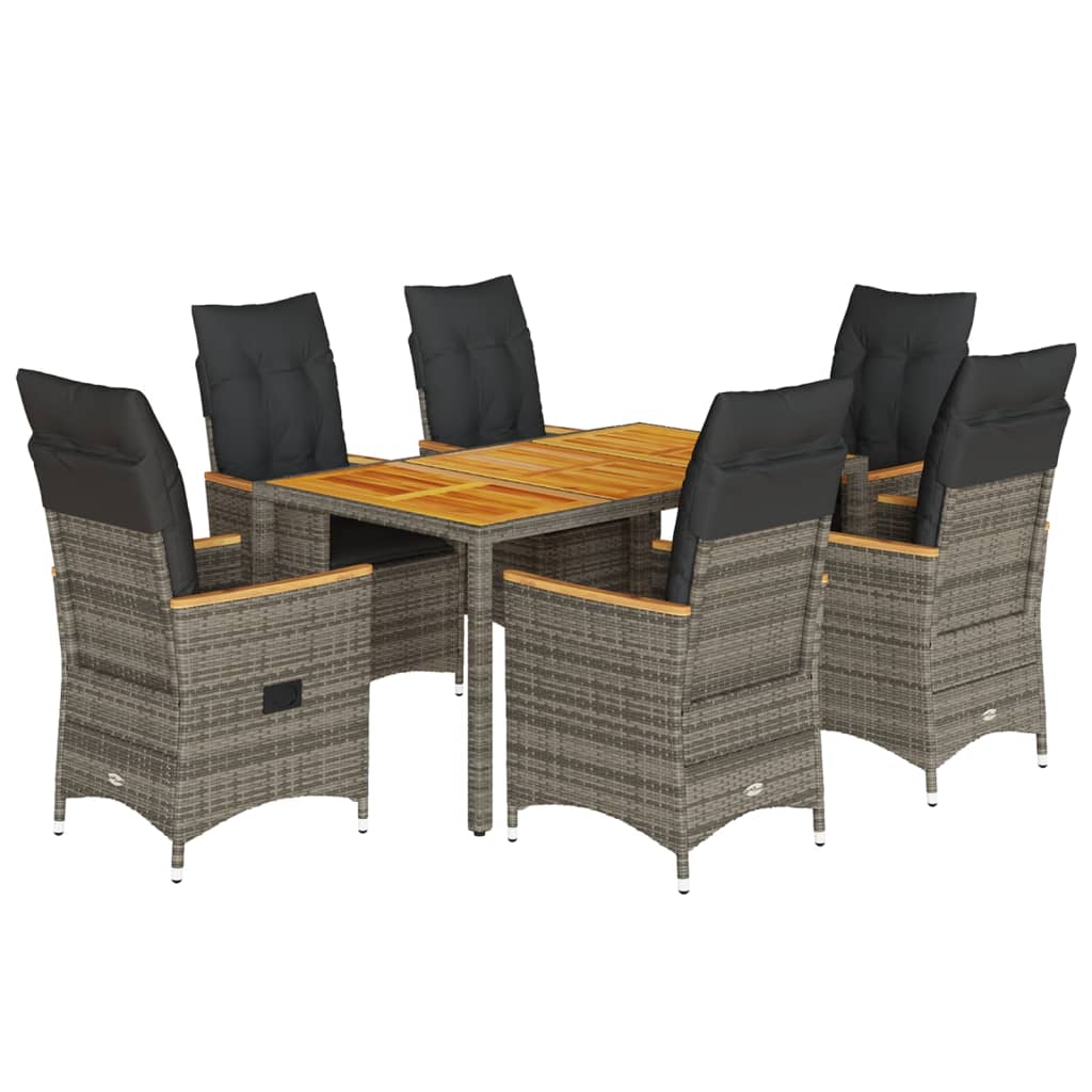 Set da Pranzo da Giardino 7 pz con Cuscini in Polyrattan Grigio | homemem39