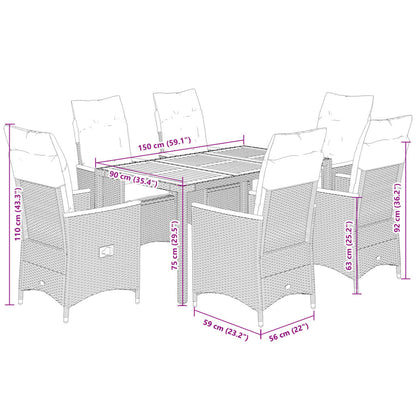 Set da Pranzo da Giardino 7 pz con Cuscini in Polyrattan Grigio | homemem39