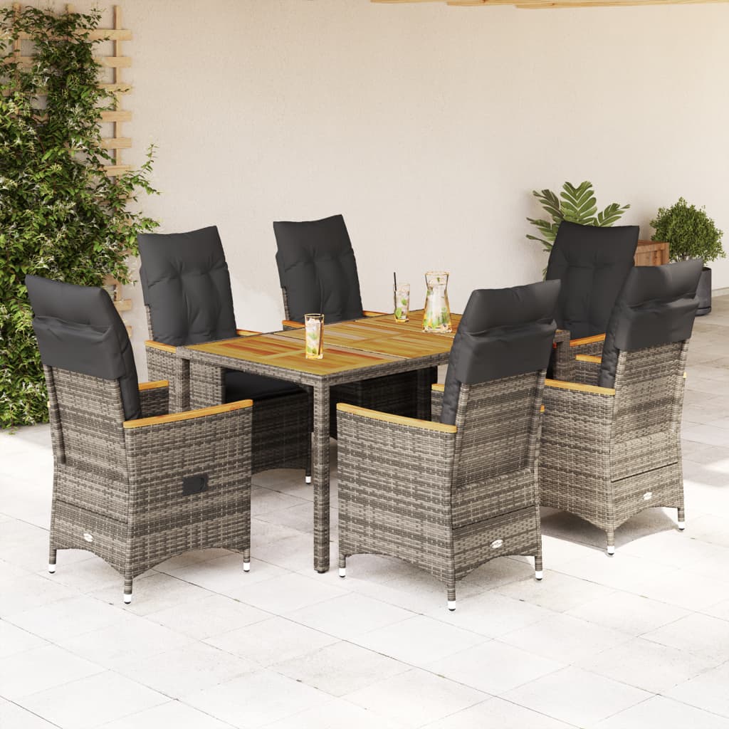 Set da Pranzo da Giardino 7 pz con Cuscini in Polyrattan Grigio | homemem39