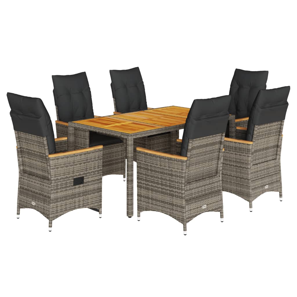 Set da Pranzo da Giardino 7 pz con Cuscini in Polyrattan Grigio | homemem39