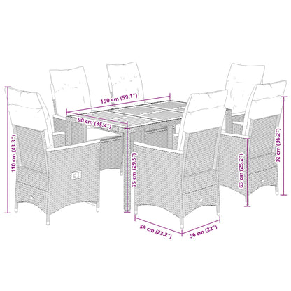 Set da Pranzo da Giardino 7 pz con Cuscini in Polyrattan Grigio | homemem39