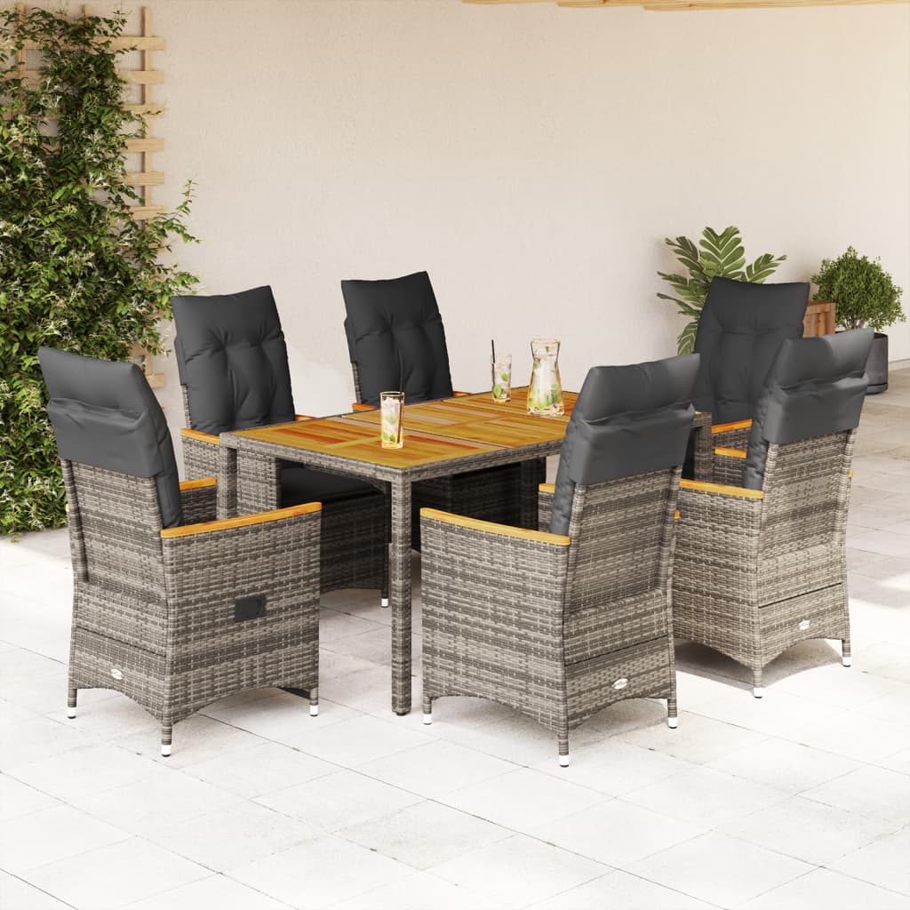 Set da Pranzo da Giardino 7 pz con Cuscini in Polyrattan Grigio | homemem39