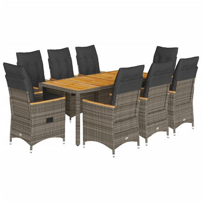 Set da Pranzo da Giardino 9 pz con Cuscini in Polyrattan Grigio | homemem39