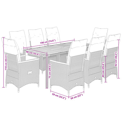 Set da Pranzo da Giardino 9 pz con Cuscini in Polyrattan Grigio | homemem39