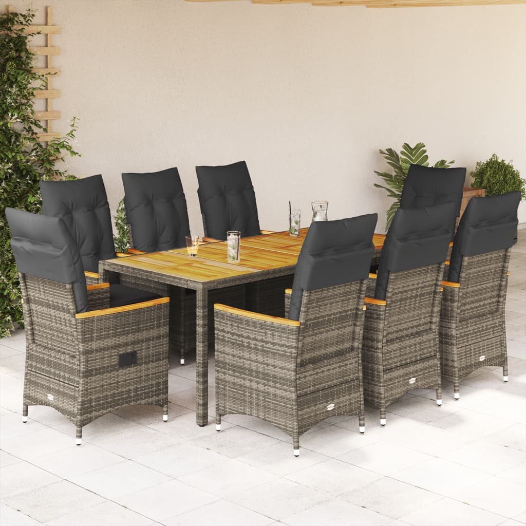 Set da Pranzo da Giardino 9 pz con Cuscini in Polyrattan Grigio | homemem39