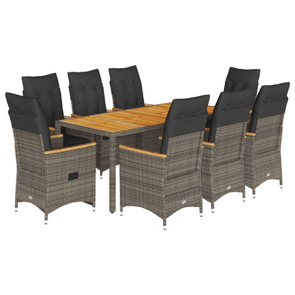 Set da Pranzo da Giardino 9 pz con Cuscini in Polyrattan Grigio | homemem39